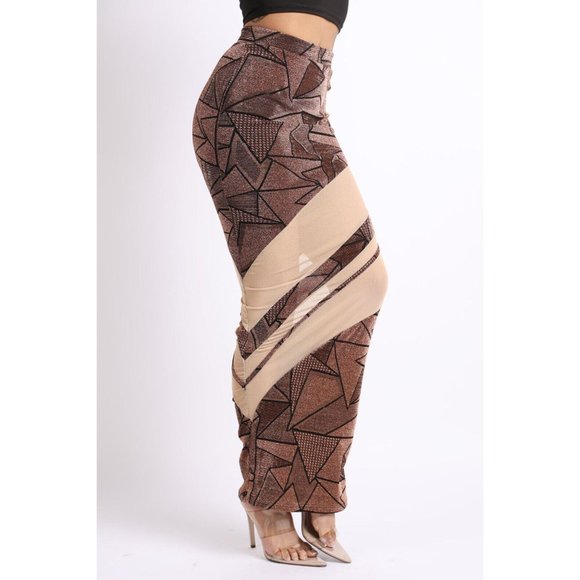 Women's Casual Mesh Contrast Asymmetrical High Waist Maxi Skirt Bodycon Pencil - Picture 4 of 9